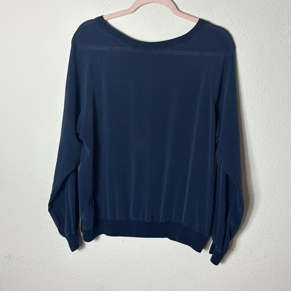 Vince Dark Navy Blue almost black Sheer Pullover Long Sleeve Blouse sz Large - Picture 2 of 6